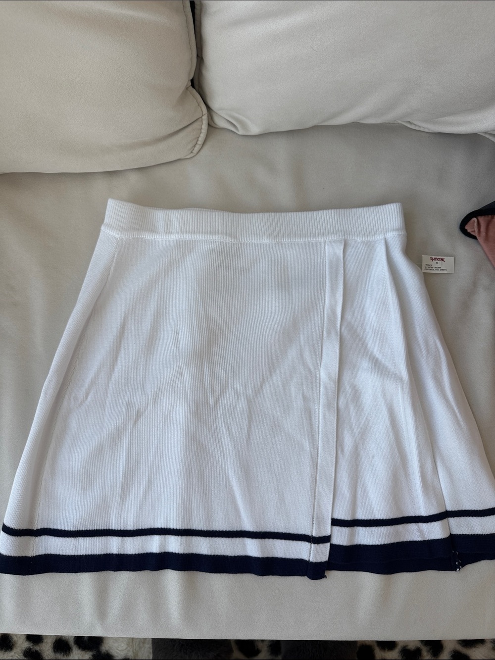 White Mini Skirt with Navy Hem Stripes
